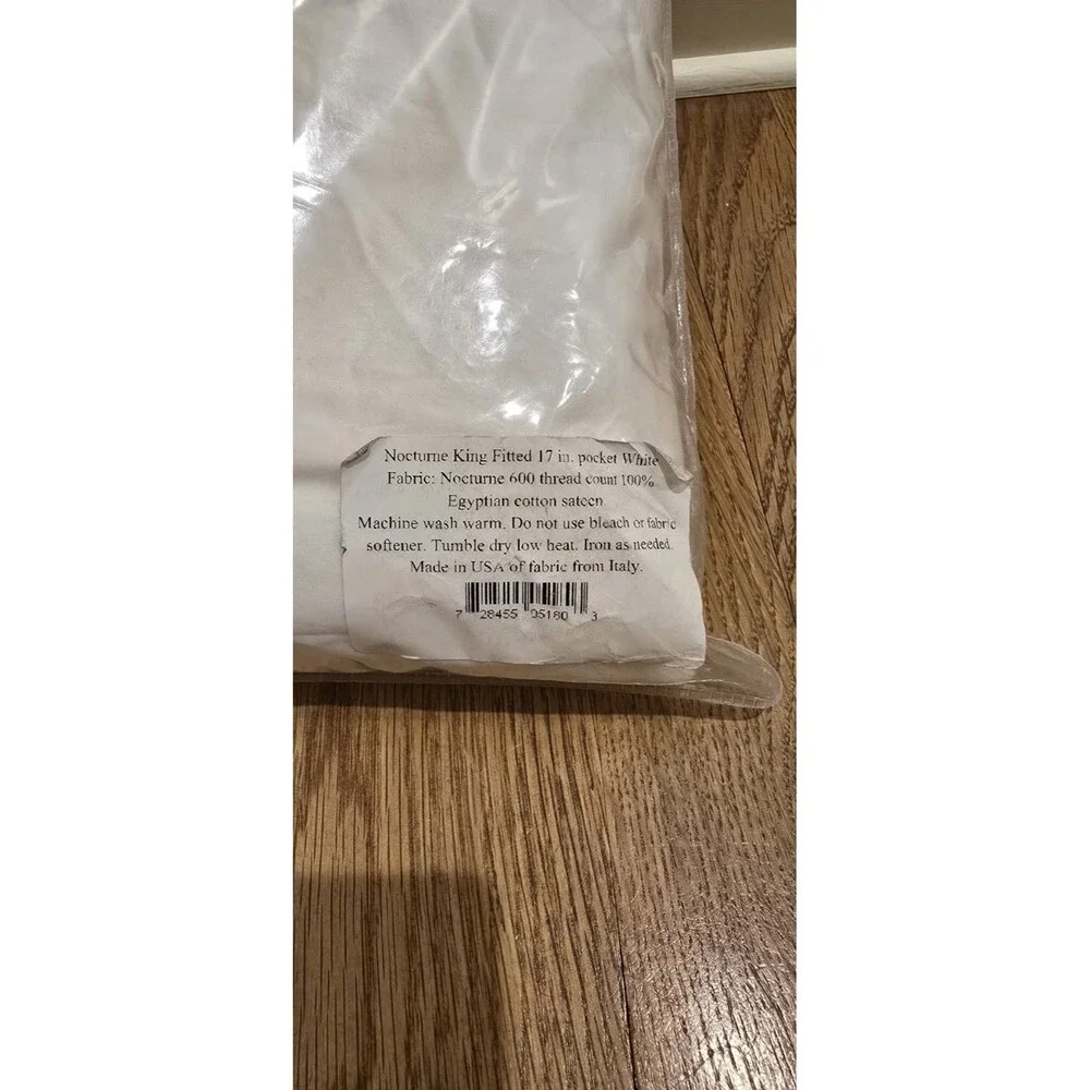Matouk Nocturne King Fitted Sheet White 600TC Egyptian Cotton Sateen 17